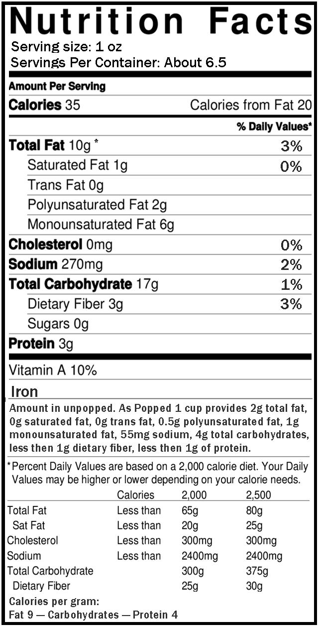 Nutrition Johnny Gee's Popcorn Kitchen